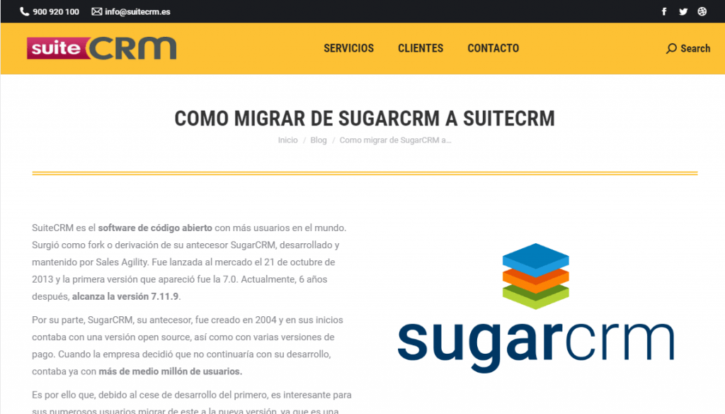 Pagina Sugar CRM crm para ecommerce