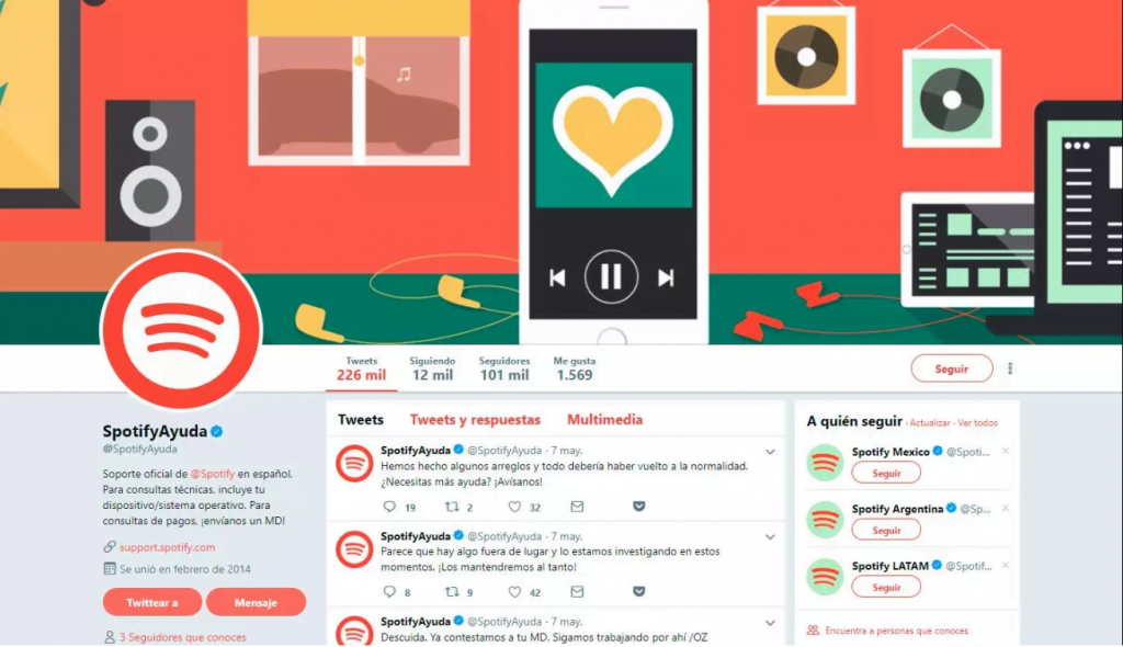 Captura de pantalla Twitter Spotify estrategias para mejorar el servicio al cliente en una empresa