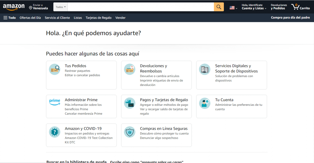 sección de atención al cliente de la pagina de Amazon como mejorar la atención al cliente