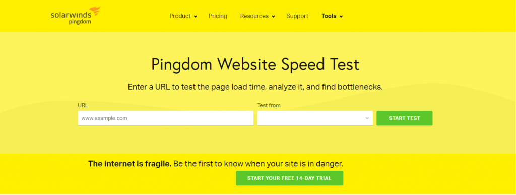 Portal web de Pingdom Website Speed Test herramientas de eCommerce