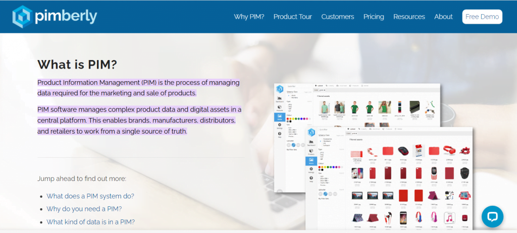 Captura de pantalla del portal web PIM (Product Information Management) herramientas de eCommerce