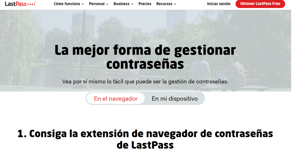 Inicio pagina web LastPass  aplicaciones para negocios