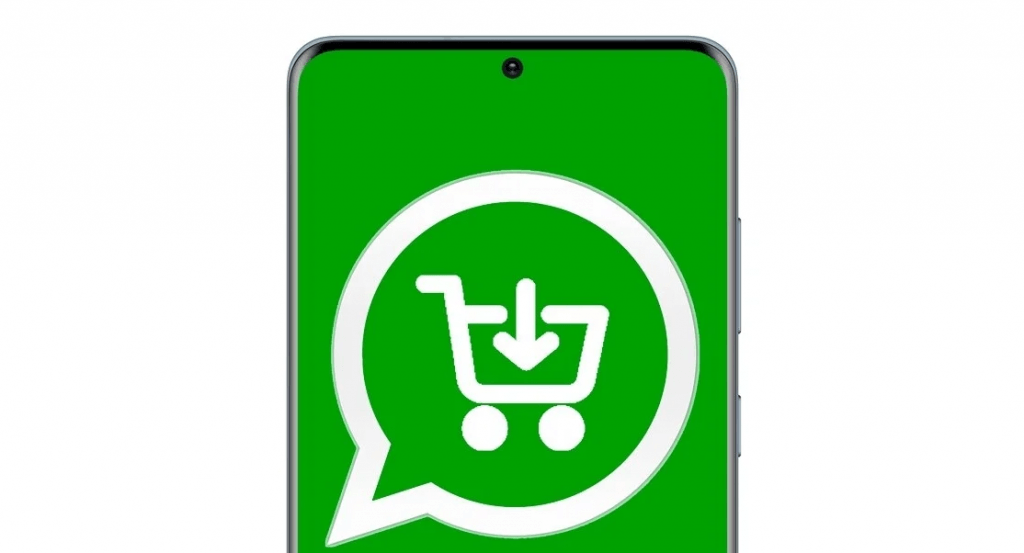 móvil con logo WhatsApp y carrito de compras
