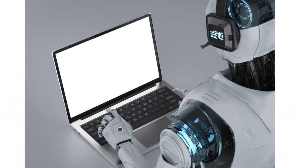 Un robot y una laptop como representación de chatbot