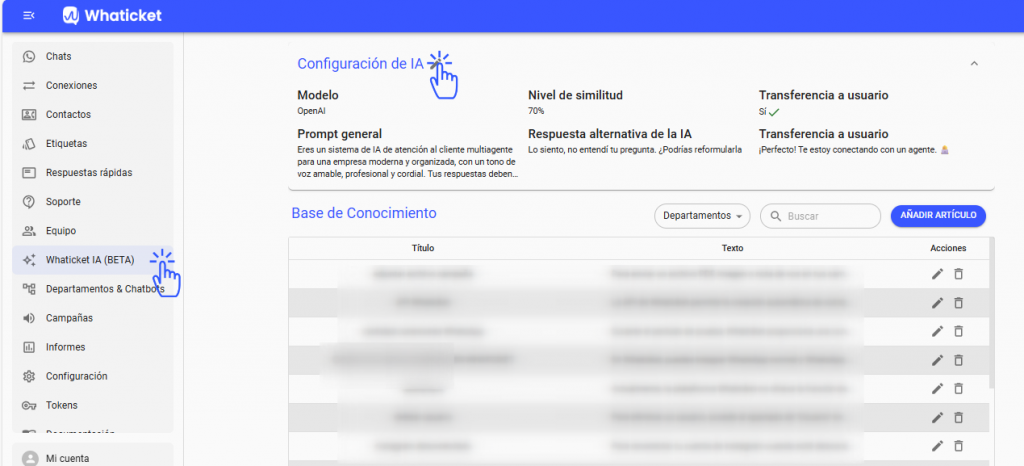 Whaticket IA, Inteligencia artificial